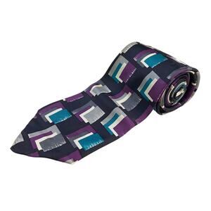 Hatfield House Neck Tie Black Silver Blue Purple Silk USA 60x3.75 Preppy Suit
